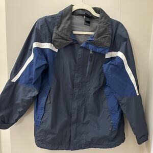 THE NORTH FACE BOYS LARGE 14/16 RAIN WIND BREAKER JACKET HOODIE BLUE